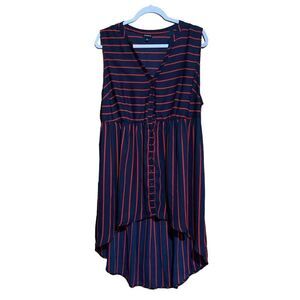 Torrid Womens Plus Size 2X Multicolor Nautical Stripe Button Hi Lo Tunic Top
